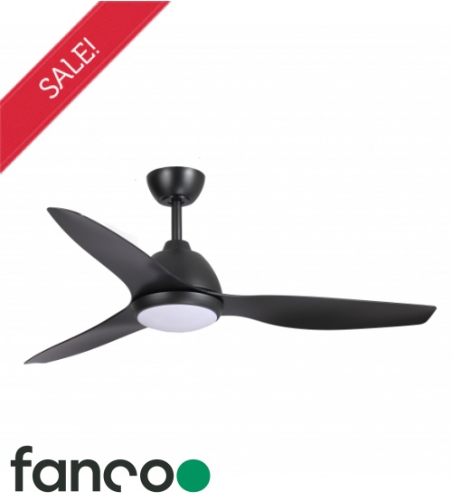 Fanco Breeze 3 Blade 52" AC Ceiling Fan with 18W LED Light and Wall Control in Black